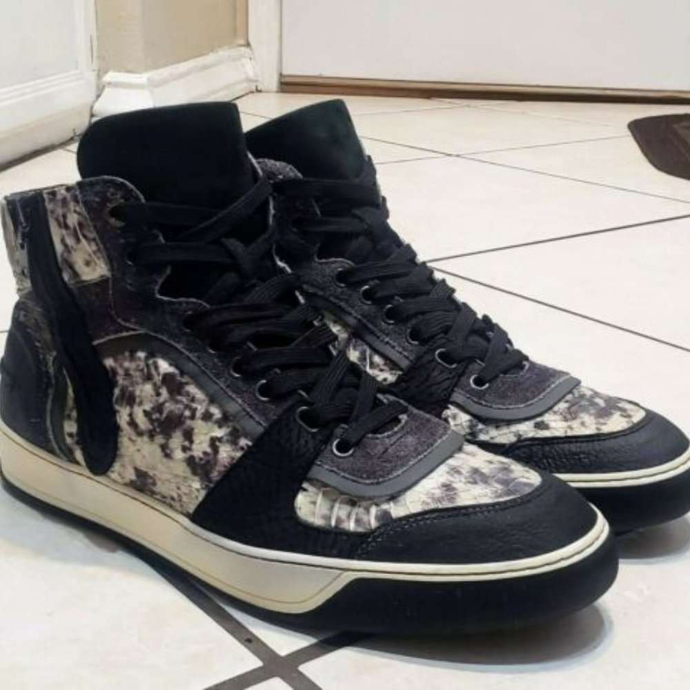 Lanvin Snake-Embossed High-Top Sneaker, Gray/Black - Men's Size 10